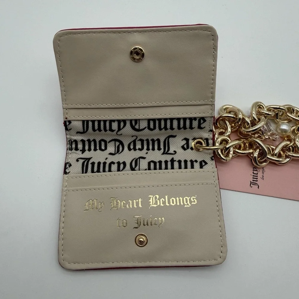NWT Juicy Couture Top Notch Card Wallet Gold Charms Wristlet Raspberry Tart